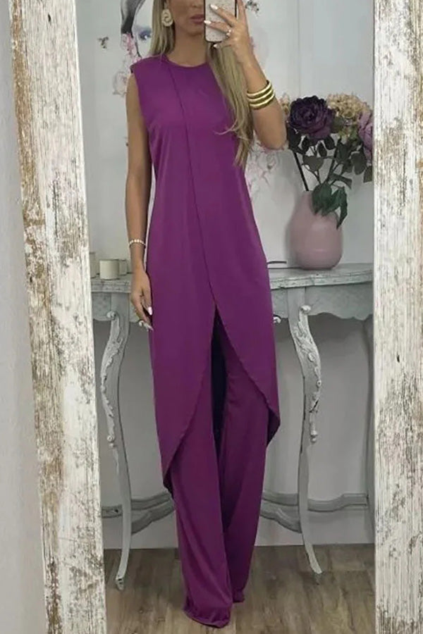 Sleeveless Slit Top Loose Two-piece Set