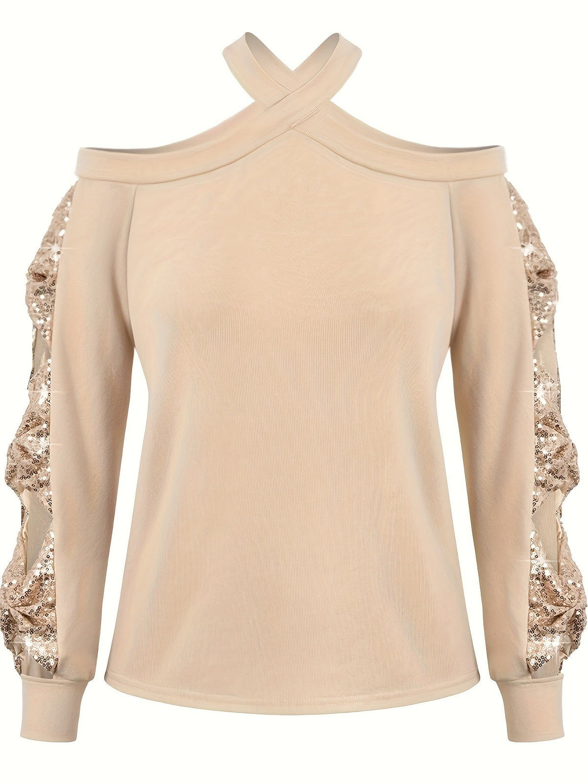 Cold Shoulder Halter Neck Sweatshirt Fb6012