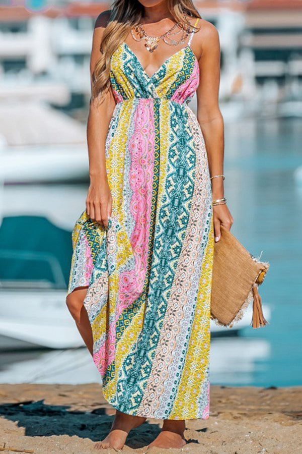 Stroll the Beach Colorblock Paisley Printed Cami Maxi Dress