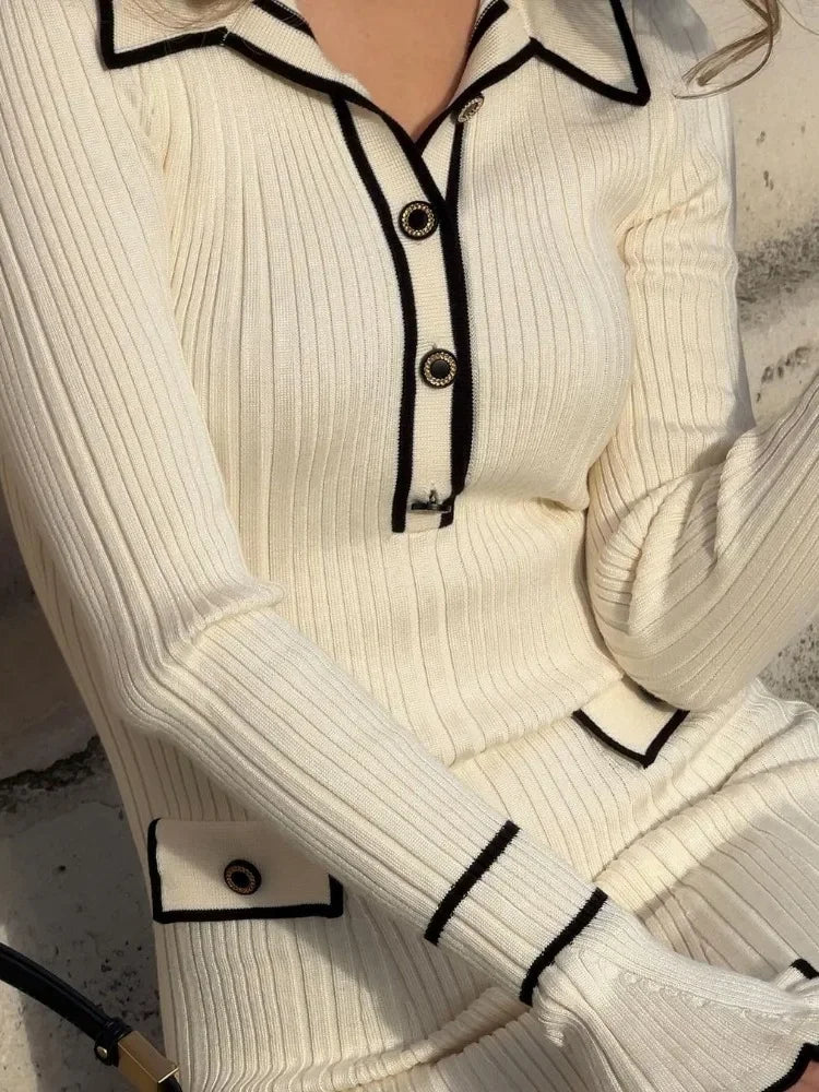 Knitted Mini Dress Autumn Winter Ruffled Rib High Waist Dresses Long Sleeve Banquet Dress for Woman