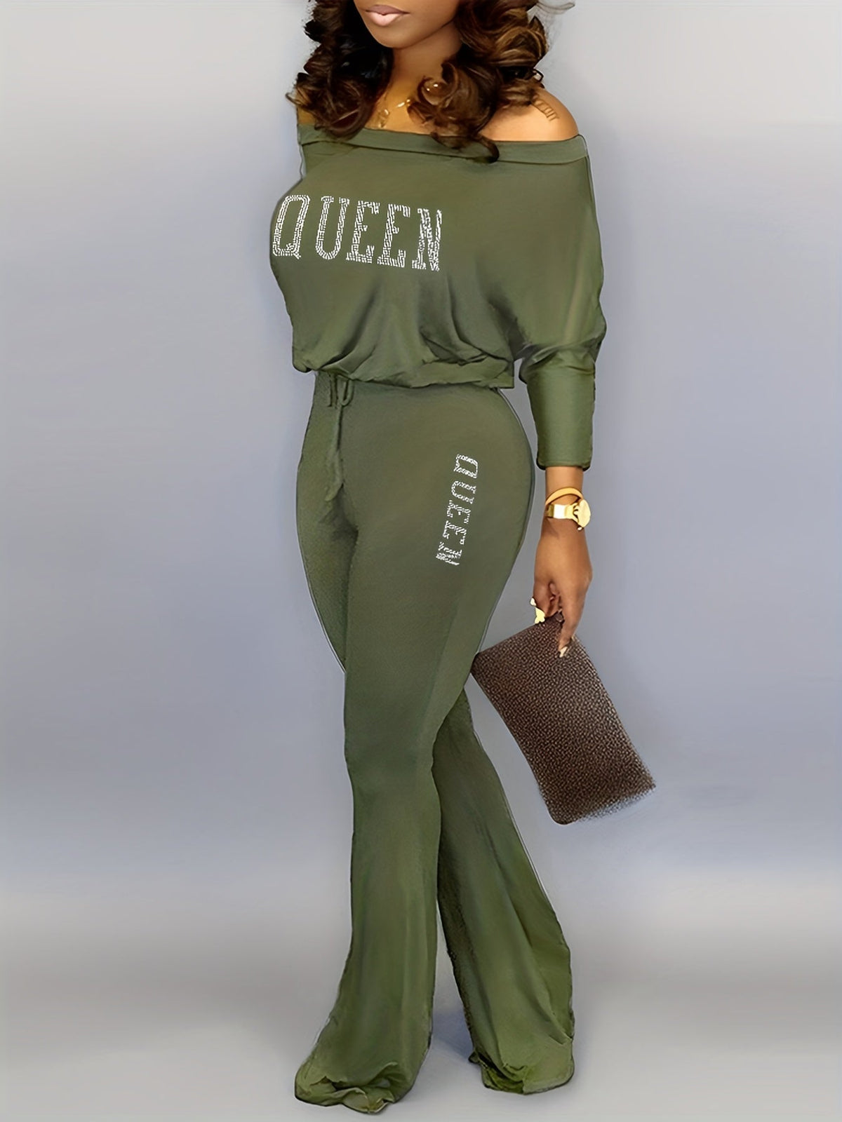 Queen Print Off Shoulder Jumpsuit Re7125