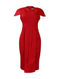 Short Sleeves Skinny Pleated Color Split-back Split-front Split-joint Round-neck Midi Dresses
