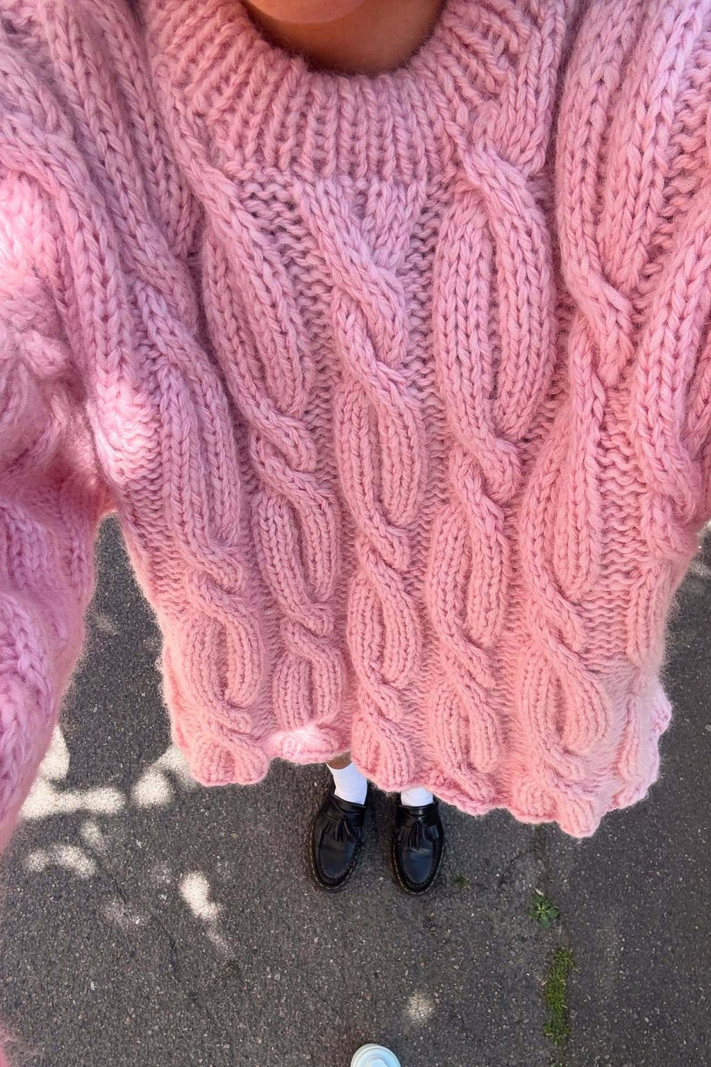 Pink Slouchy Cable-knit Short Sweater