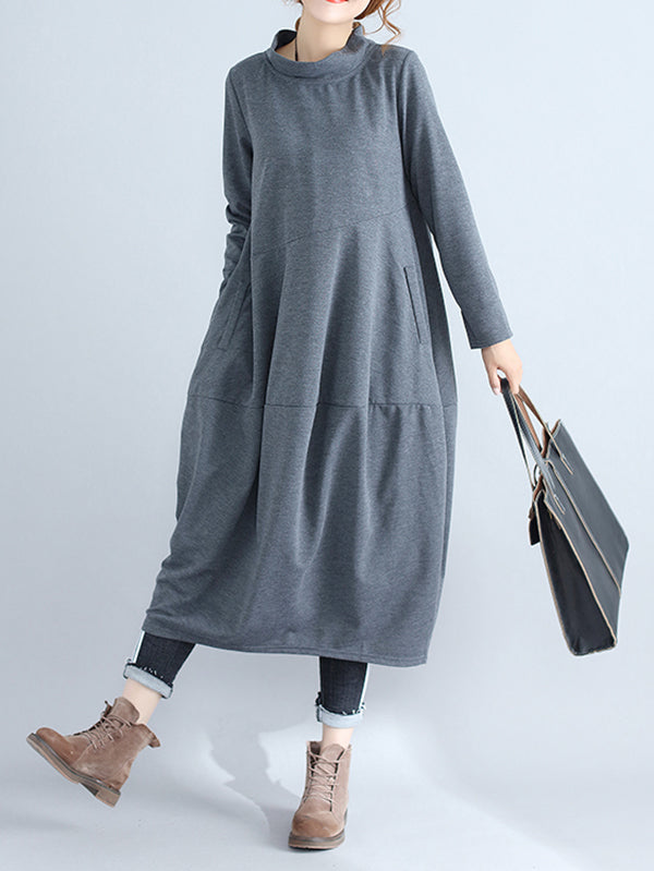 Loose Color Hooded Midi Dresses