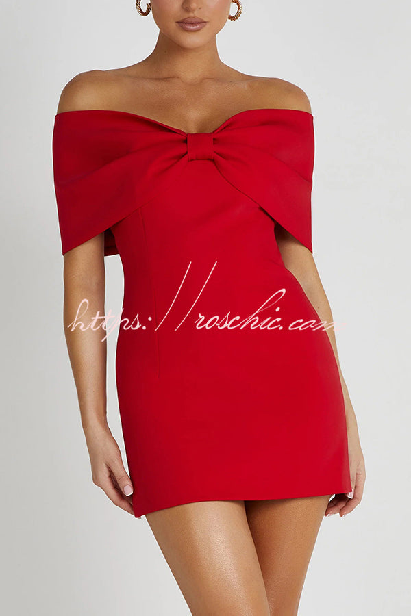 Love Is a Gift Off Shoulder Bow Mini Dress