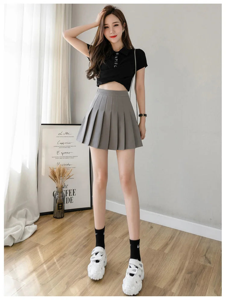 Pleated Skirt Summer High Waist a Line Pink Mini Skirt Korean Zipper Preppy Style Dance Skirt