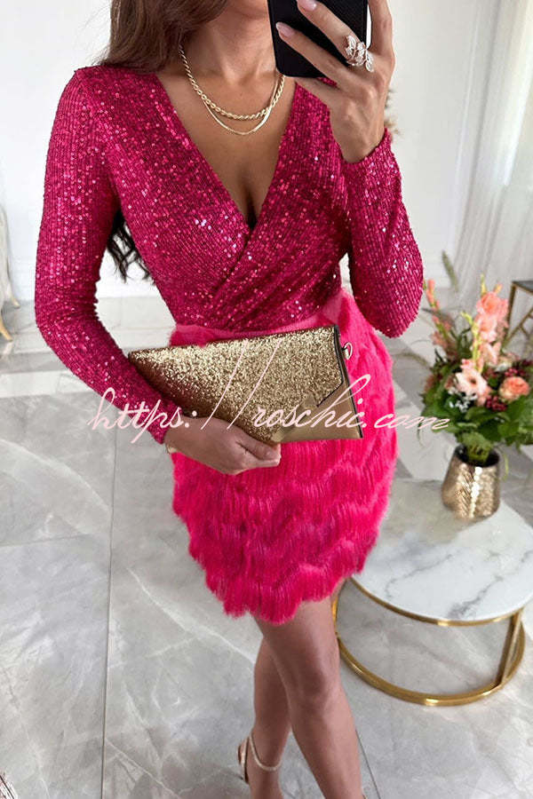 Spinning on the Dance Floor Sequin Patchwork Tiered Fringe Mini Dress