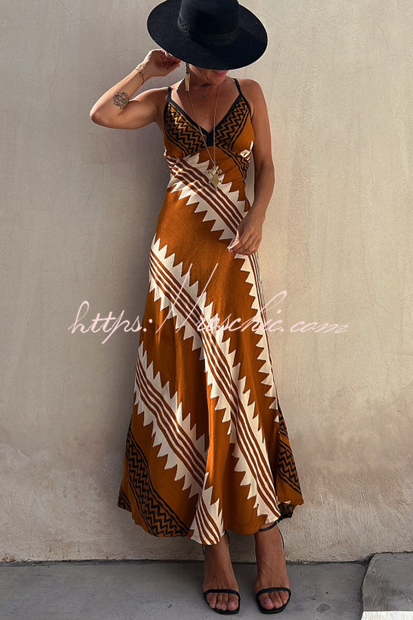Always Falling Satin Print Smocked Back Midi Dress