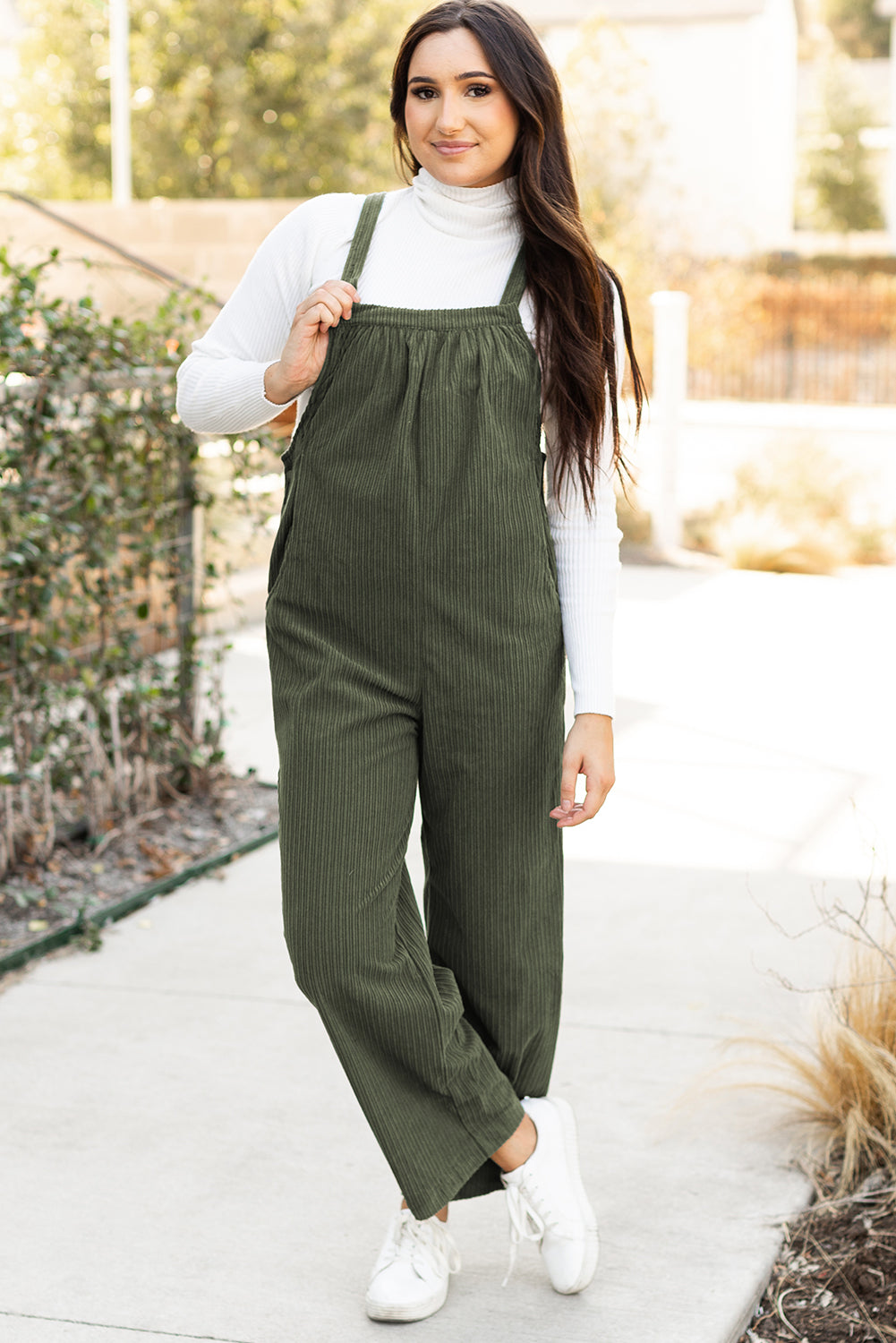 Color Pocketed Corduroy Overall