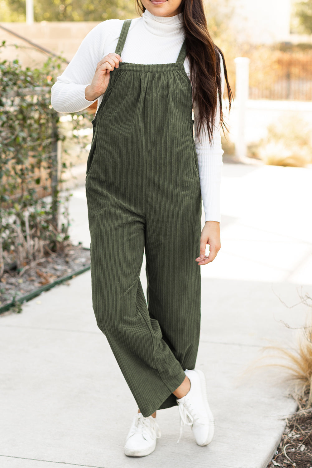 Color Pocketed Corduroy Overall