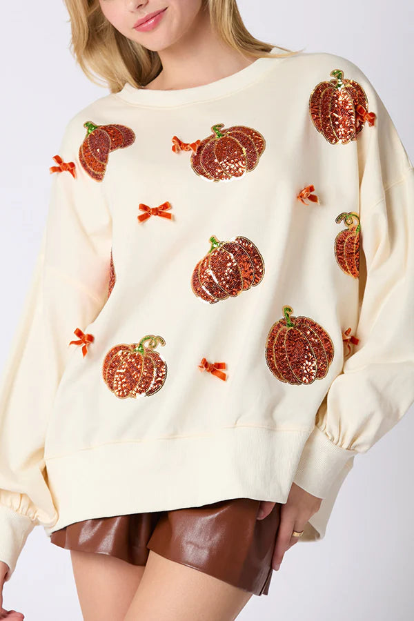 Halloween Colorful Pumpkin Embroidered Loose Sweatshirt