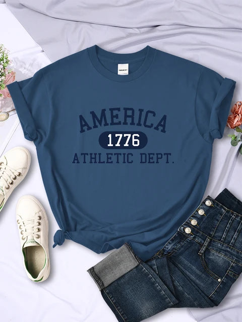 America 1776 Athletic Dept Letter T-shirt Female Sport Crop Top Cool Hip Hop Tee Shirt Soft Breathable T Shirt