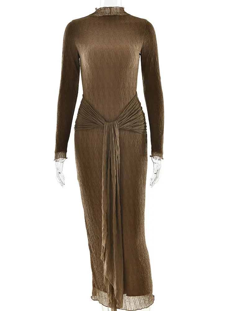 Long Sleeved Lace Patchwork Bodycon Party Club Evening Dress for Autumn Winter New Long Dress Slim Vestido
