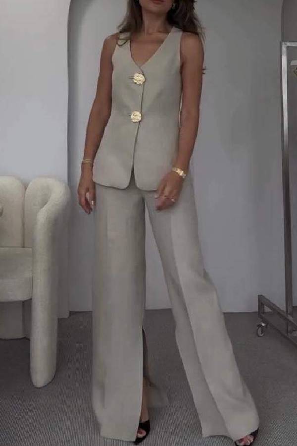 Color Sleeveless Vest & Suit Pants Two-piece Set