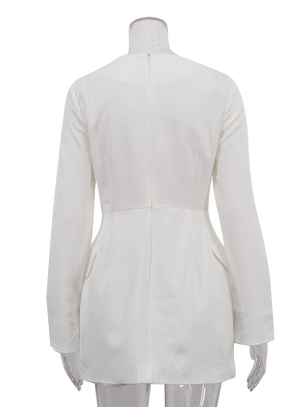Bodycon Long Sleeves Color Split-joint Zipper Round-neck Mini Dresses