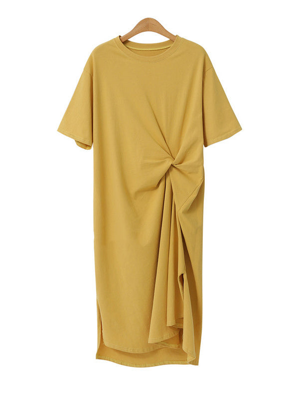 Original Color Irregularity Pleats Midi Dress