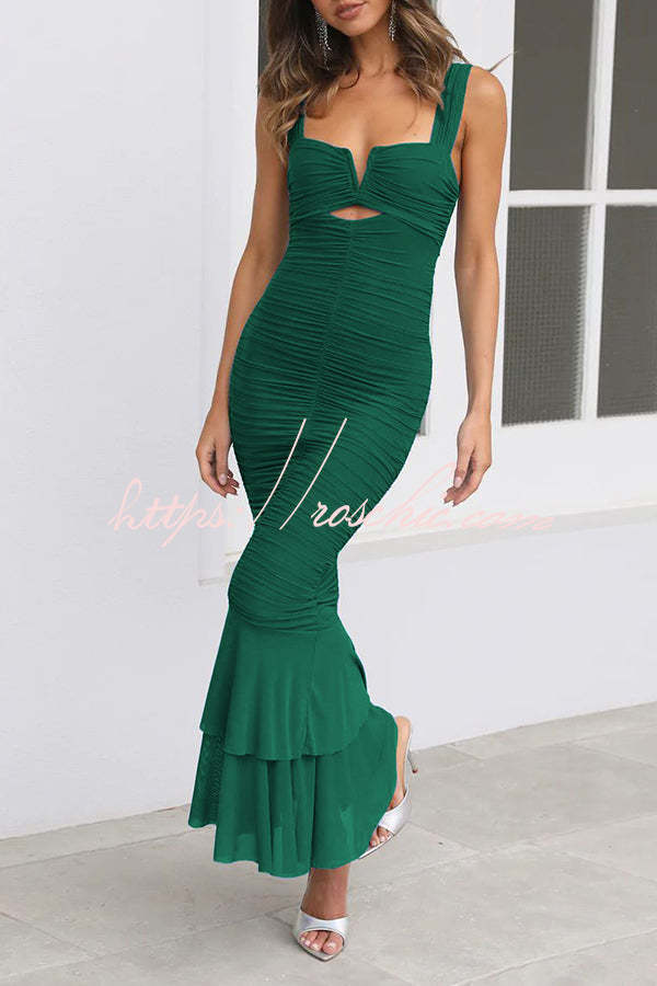 Color High Waist Pleated Mermaid Dress