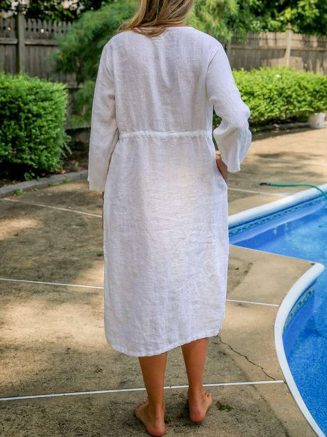 Long Sleeves V Neck Midi Dress