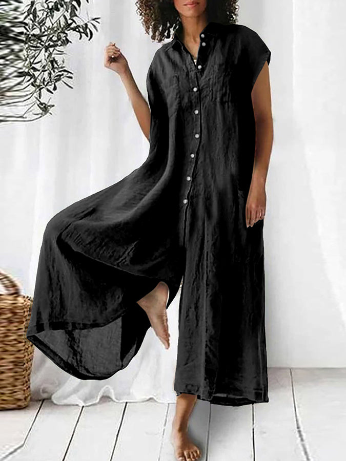 Short Sleeves Wide-leg Pants Jumpsuits