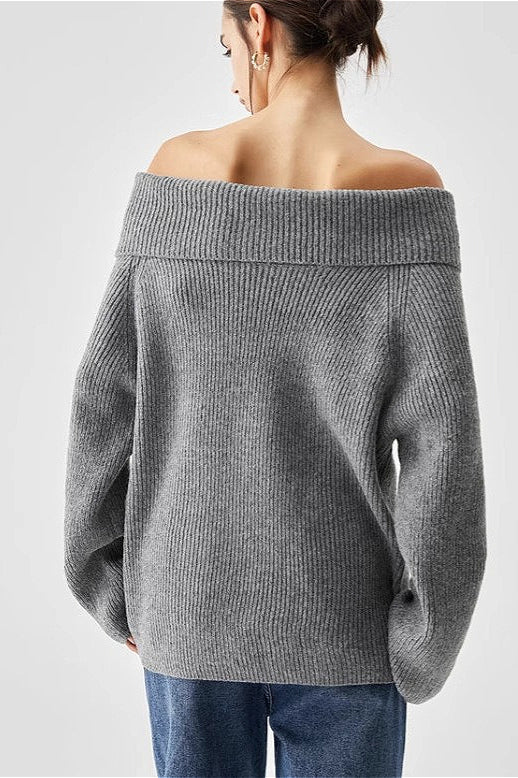 Off-shoulder Grey Sweater