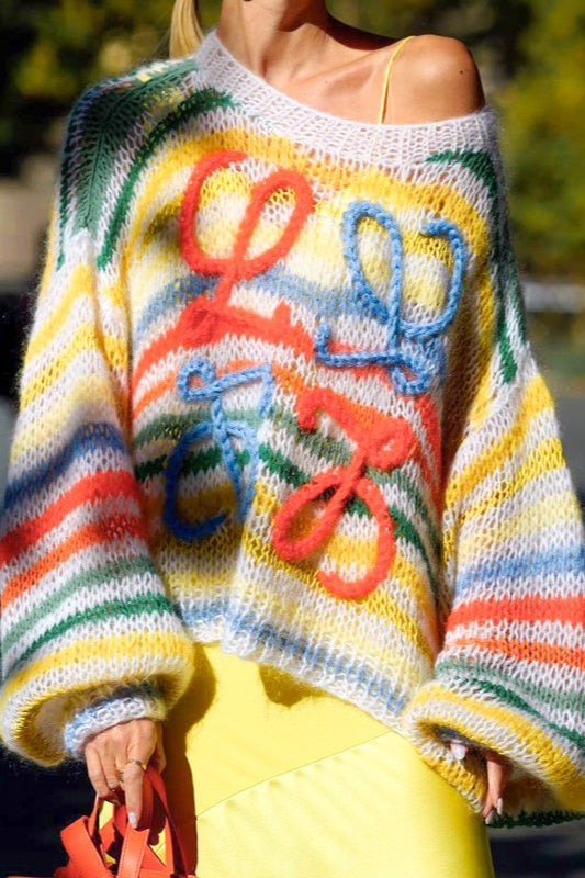 Color Block Stripe Loose Knit Sweater