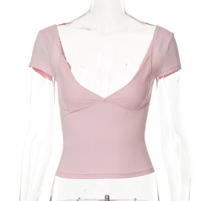 Summer T Shirt Tops for Clothes Stretch Slim Tees Shirt Femme V Neck Long Sleeve T-shirts