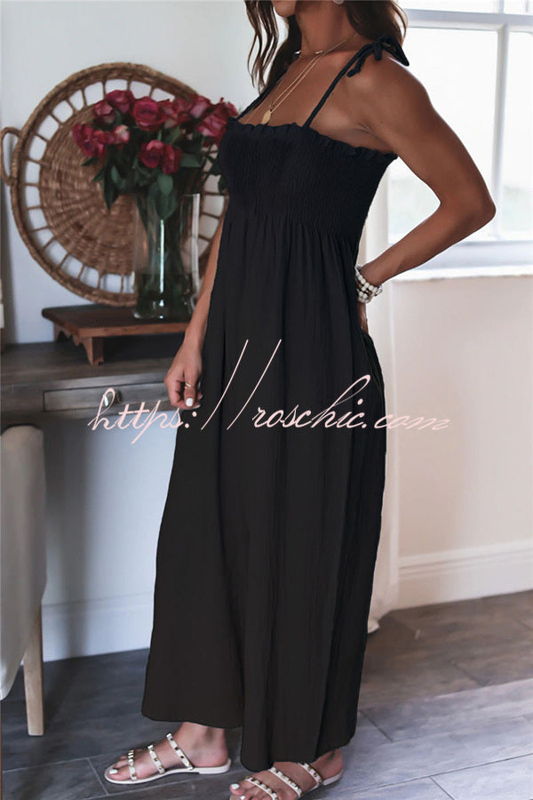 Color High Waist Linen Blend Suspender Pleated Jumpsuit