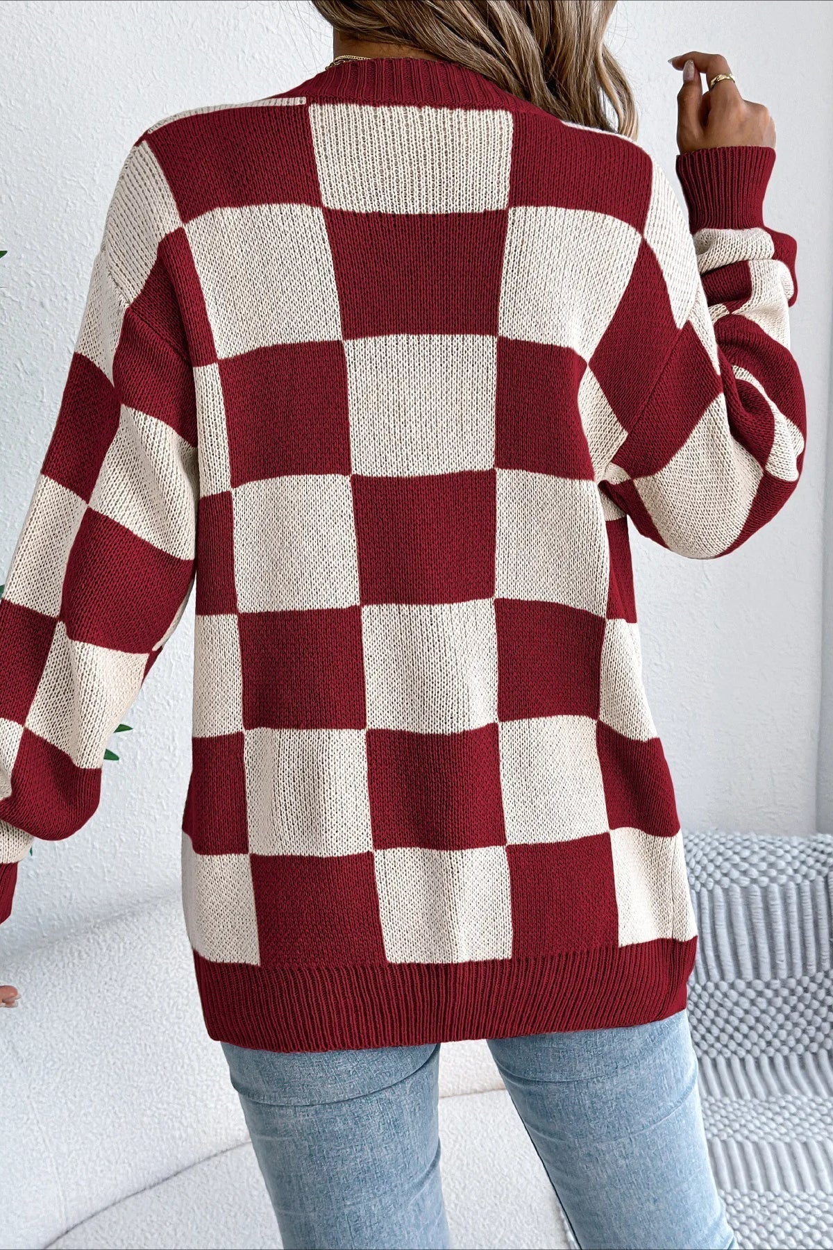 Plaid Knit Loose Cardigan