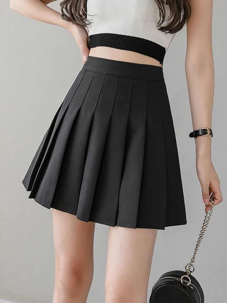 Pleated Skirt Summer High Waist a Line Pink Mini Skirt Korean Zipper Preppy Style Dance Skirt