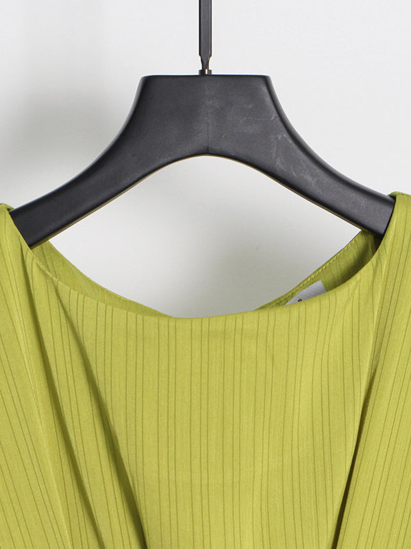 High Waisted Loose Belted Color Boat Neck Midi Dresses