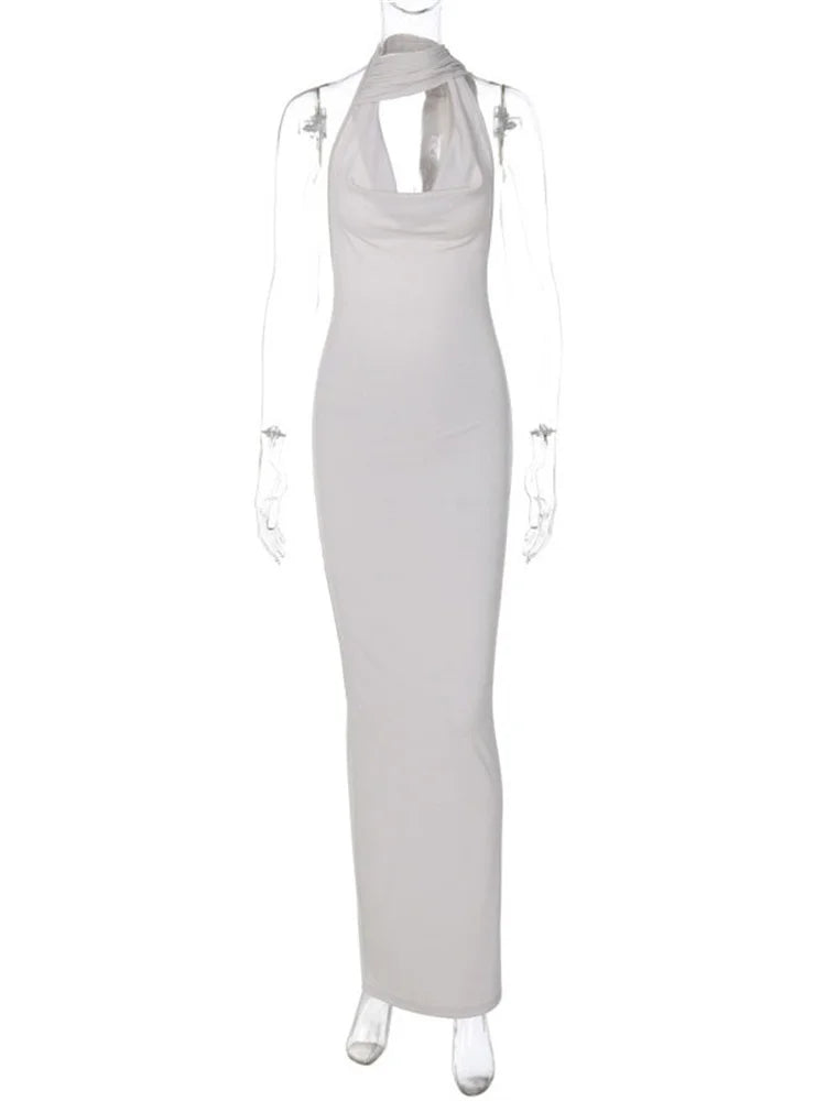 Backless for Maxi Dress Slim Hanging Neck Sleeveless Summer High Street Outfits Long Skirt New