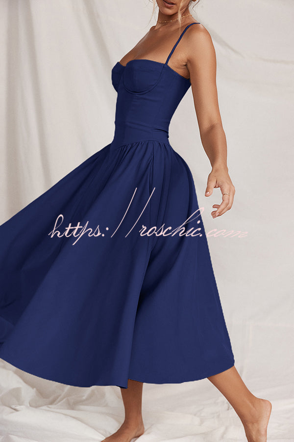 Color Buttonless Bandeau Side Pocket Midi Dress