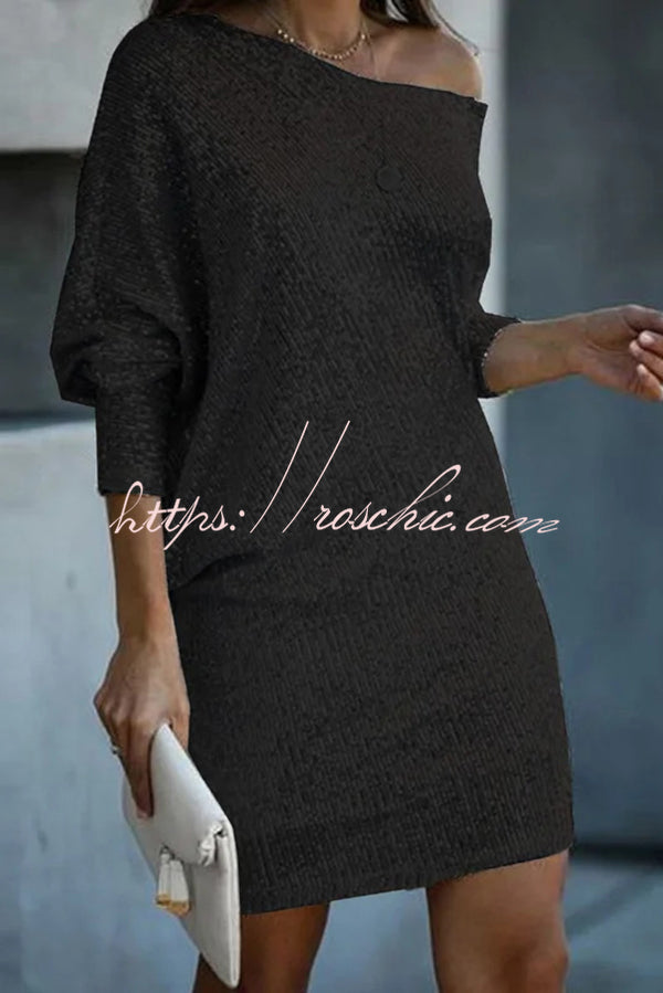 Sequined Off-shoulder Loose Mini Dress