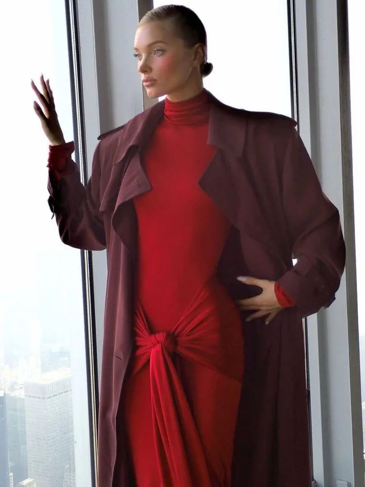 High Neck Long Sleeve Bodycon Dress for Tight Elastic Lace Up Maxi Long Dress Autumn New Party Club Vestidos