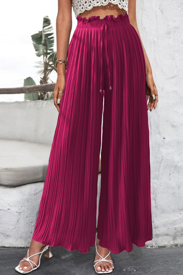 High Waist Pants Drape Pleated Wide Leg Trousers