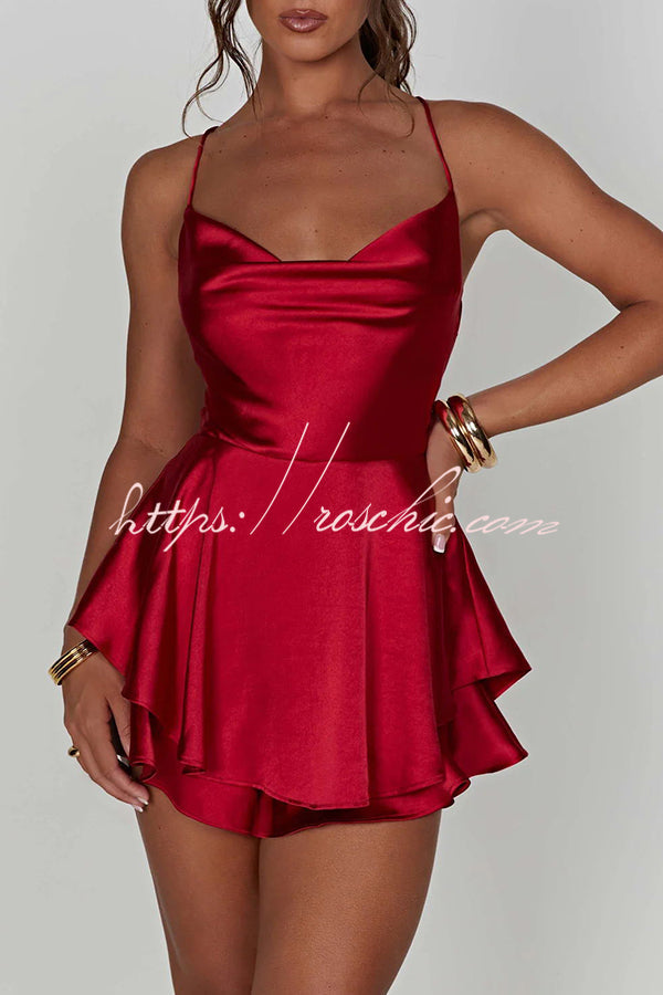 Ruffled Satin Strappy Satin Backless Lace Up Mini Dress