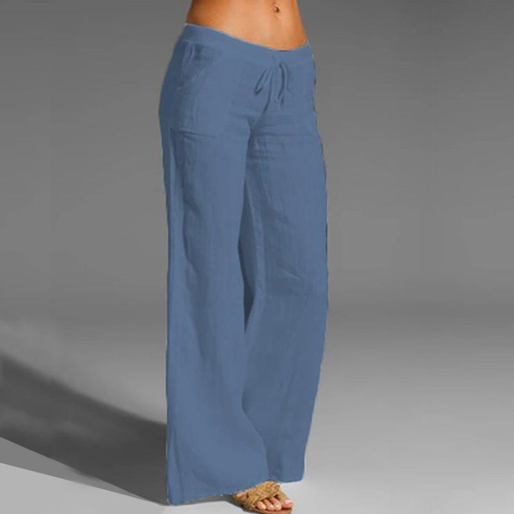 Retro Linen Trousers Elastic Pants