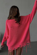 Edgy Ripped Grunge Crew Neck Knit Sweater