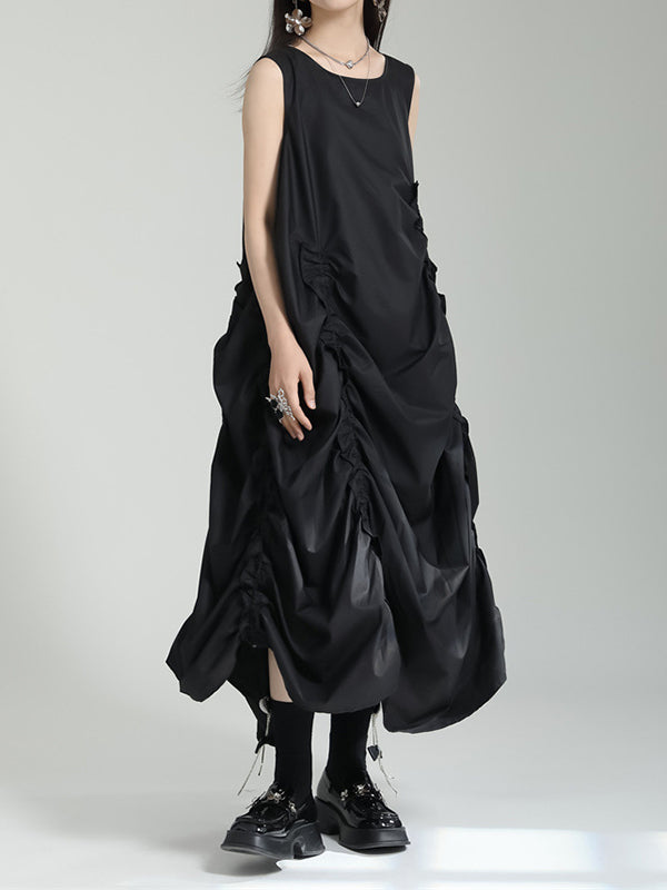 Irregular Clipping Loose Color Round-neck Midi Dresses