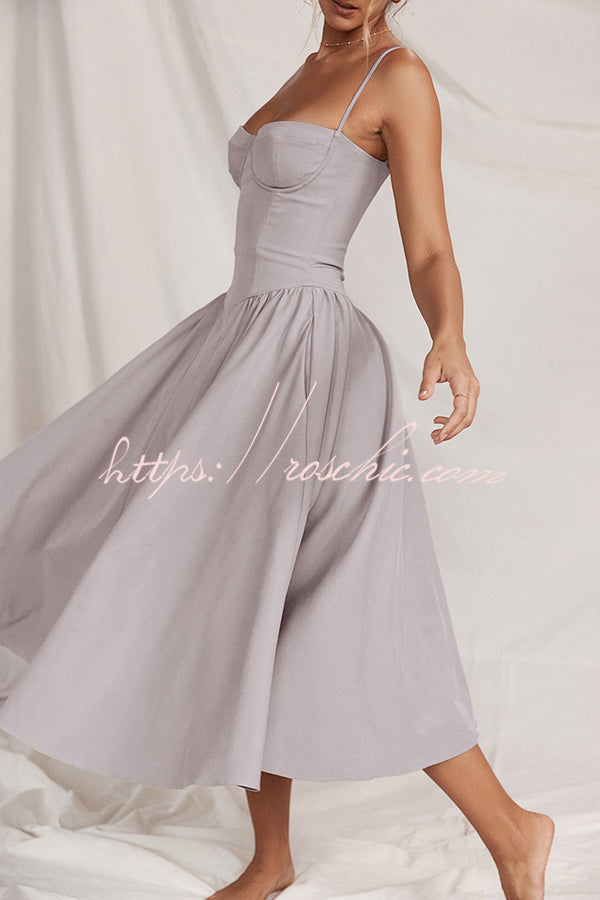 Color Buttonless Bandeau Side Pocket Midi Dress
