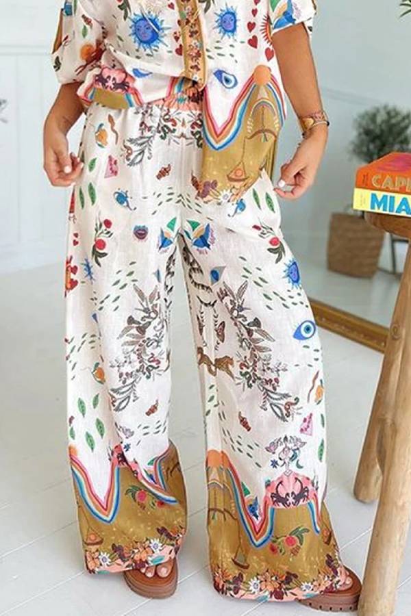 Printed Short Sleeve Shirt & Pants Two-piece Set