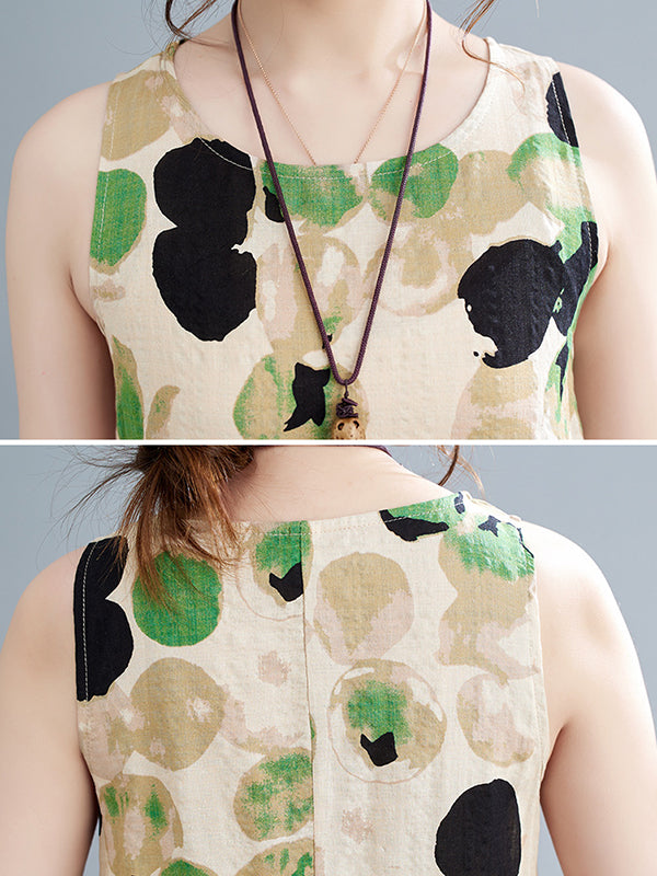 Loose Sleeveless Printed Split-joint Round-neck Maxi Dresses