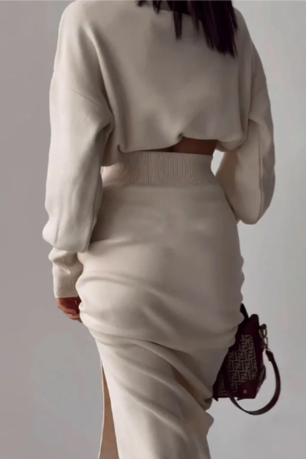 Turtleneck Sweater With Split Hem Two-piece Set
