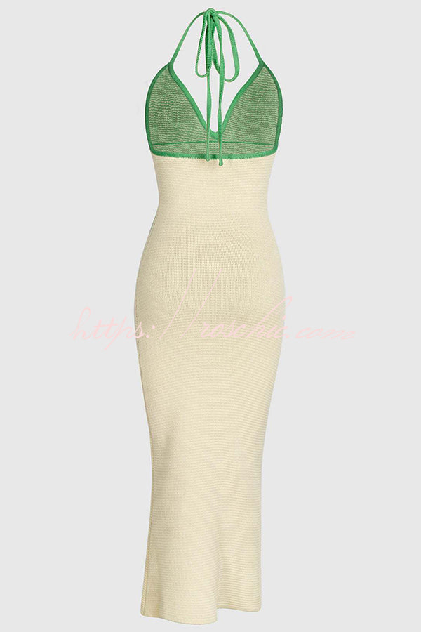 Midsummer Knit Pattern Mermaid Hem Halterneck Stretch Midi Dress