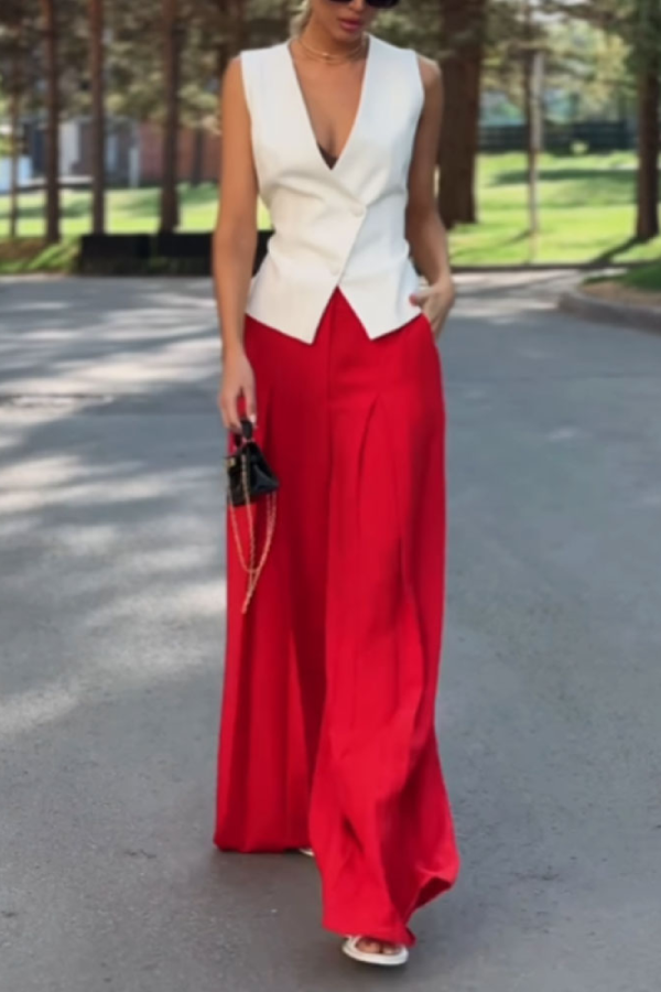Vest & Wide Leg Pants Two-piece Set