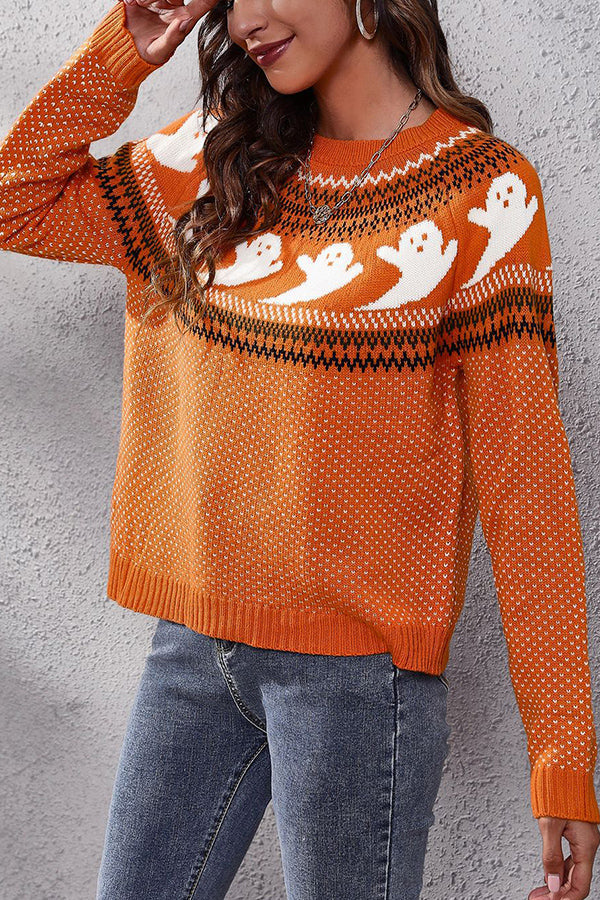 Halloween Ghost Retro Polka Dot Long Sleeve Knitted Sweater