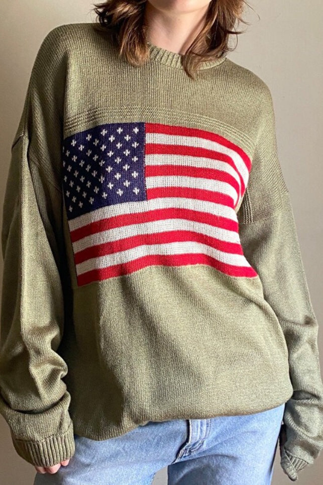 Harajuku Retro Us Flag High Neck Sweater