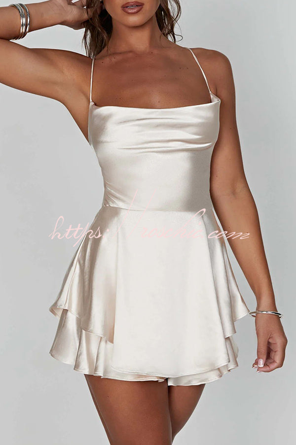 Ruffled Satin Strappy Satin Backless Lace Up Mini Dress