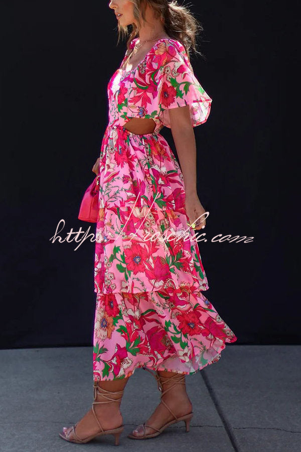 It's All Special Cutout Waist Tiered Midi Dress