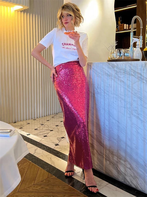 Glitter Sequin Crop Top Female Long Sleeve Outfit T-shirt High Street Sparkle for Y2k Top